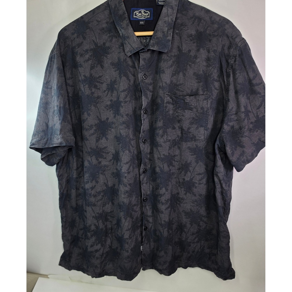 Nat Nast Mens XXL Grey Palm Tree Silk Cotton Button Down Camp Luxury Shirt